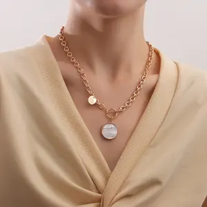 Ожерелье-чокер с полуцепочкой и жемчугом, модное Ювелирное Украшение в стиле панк с позолоченной пряжкой, круглый белый кулон в виде ракушки, 2022