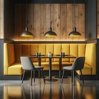 Canapé à cadre en bois de tissu en cuir jaune en forme de U pour restaurant personnalisé de luxe Ensemble de meubles commerciaux pour banquette incurvée