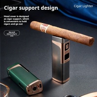 Briquet torche à flamme jet électrique triple bleu portable en gros, rechargeable, logo personnalisé, cadeau d'affaires pour fumer des cigarettes