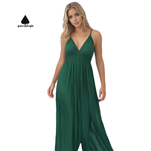 <span class=keywords><strong>Abbigliamento</strong></span> <span class=keywords><strong>donna</strong></span> <span class=keywords><strong>verde</strong></span> tinta unita tracolla sottile aderente lungo plissettato abito Casual profondo V abito da <span class=keywords><strong>donna</strong></span> Sexy - Product Image 2