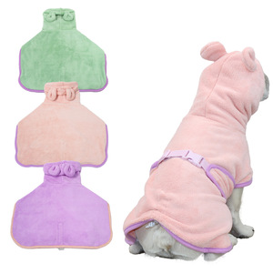 Albornoz para perros absorbente de secado rápido, diseño de orejas de conejo de lana coralina para gatos y perros, rosa claro, violeta, verde claro - Product Image 1