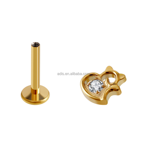 Titanio CZ <span class=keywords><strong>Centro</strong></span> Internamente Roscado <span class=keywords><strong>Labio</strong></span> <span class=keywords><strong>Piercing</strong></span> Pendiente Joyería Golden Heart Top Labret - Product Image 2