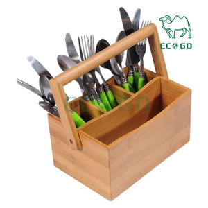 Caja de té de bambú con 4 compartimentos y caja de té de madera agarrada con tapa acrílica con asa - Product Image 4