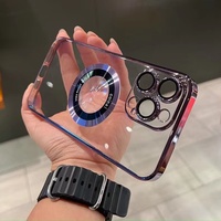 Luxury Electroplated Transparent PC Back Cover Magnetic Cell Phone Case for iPhone 14 15 16 17 Pro Max With Lens Film Protection