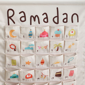 ปฏิทินแขวนผ้าแคนวาสลายสีสันสดใสสำหรับรอมฎอน ขายส่ง 30 ช่อง สำหรับตกแต่งบ้าน สำนักงาน อุปกรณ์นับถอยหลังเทศกาล - Product Image 1
