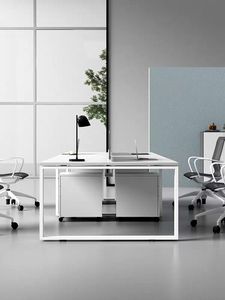 Venta al por mayor de fábrica Mesa <span class=keywords><strong>doble</strong></span> Oficina Combo Estación de trabajo blanca moderna <span class=keywords><strong>Escritorio</strong></span> de trabajo de melamina - Product Image 4
