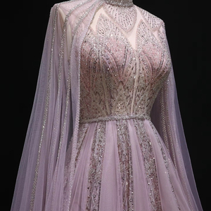 Sang Trọng Dubai Màu Hồng Arabic Buổi Tối Ăn Mặc Với Áo Choàng Tay Áo Nâu Hồi Giáo Phụ Nữ Wedding Party Gowns Lsz050 - Product Image 5