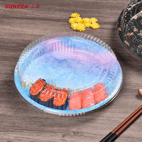 Sunzza Paketaktion Aurora blau rund groß Kapazität Sashimi Lebensmittelbehälter einweg-kunststoff-Blister Premium-Sushi-Schachteln