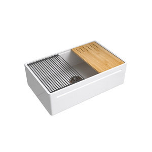 <span class=keywords><strong>Évier</strong></span> de cuisine professionnel en argile réfractaire blanc de 33 pouces, cuve unique, en porcelaine, fait main - Product Image 2