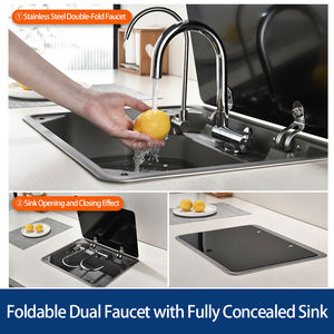 Lavello in Acciaio Inox per <span class=keywords><strong>Camper</strong></span> con Coperchio e Doppio Rubinetto - Set Lavello Salvaspazio Quadrato per Cucina di <span class=keywords><strong>Camper</strong></span> - Product Image 3