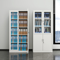 Armoire de rangement de bureau en métal Homniture à grande capacité avec porte supérieure en verre, verrouillable, étagères réglables, pour le rangement de documents