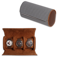 Étui de montre de luxe portable personnalisé à 3 emplacements en tissu à carreaux noir et blanc, organiseur de montre pour femmes