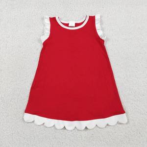 Robe décontractée pour filles en coton biologique doux, coupe trapèze, avec motifs d'été imprimés et bordure festonnée, style boutique personnalisé, assorties pour sœurs, vêtements d'usine - Product Image 4