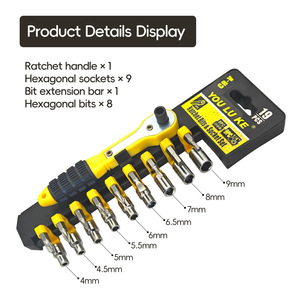 You Luke 19 Pc Ratchet Wrench Socket Bit Set 1/4 In Chrome Vanadium Steel Tool Kit - Product Image 3