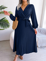 Croisé col en v en mousseline de soie robes décontractées femmes dame élégante ceinture Maxi plissé robe à volants 2025