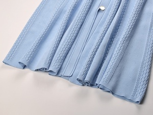 OUDINA Nuovo Abito Primaverile Lavorato all'Uncinetto con Bottoni, Elegante Vestito Lungo a Collo Tondo e Maniche Corte, Abiti Casual da Donna in Maglia - Product Image 6