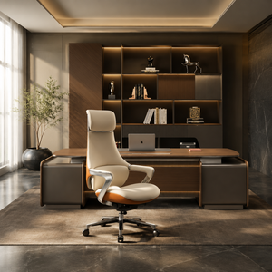 Scrivania Direzionale di Lusso in Legno 2026 Più Venduta con Mobiletto Abbinato e Sedia da <span class=keywords><strong>Ufficio</strong></span> per Dirigenti. Forniture per Progetti d'<span class=keywords><strong>Ufficio</strong></span> all'Ingrosso - Product Image 2