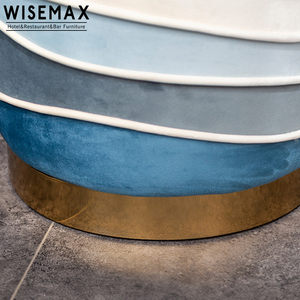 WISEMAX FURNITURE Modern Living Room Round Ottoman Pouf Soft Navy Blue Velvet Fabric Corner <strong>Stool</strong> Chair Ottoman With S.s Base - Product Image 5