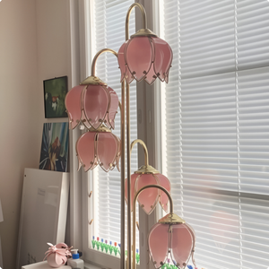 Lámpara de Pie con 5 Cabezas de Tulipán, Base de Metal y Cristal Rosa, Luz Creativa para Decoración de Hogar, Sala de Estar u Oficina, Venta al Por Mayor - Product Image 6