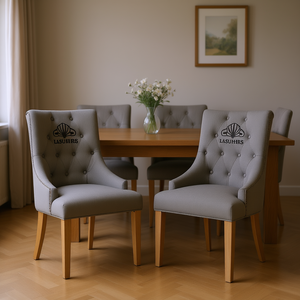 Sedie da sala da pranzo Lasuhrs Wingback Hostess grigie con bottoni trapuntati e gambe in legno massello, set da 2 per arredamento sala da pranzo - Product Image 2