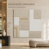 Art mural géométrique beige et blanc scandinave moderne, peinture sur toile texturée à la main pour la décoration du salon