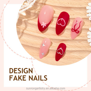 Fournisseur d'ongles artificiels pour la Saint-Valentin, ongles en plastique à couverture complète, faux ongles en forme de cœur, taille moyenne, forme amande - Product Image 4