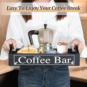 ถาดบาร์กาแฟไม้ ถาดจัดเก็บไม้เนื้อแข็ง ถาดเสิร์ฟแบบพับได้สำหรับสถานีกาแฟในครัว - Product Image 5