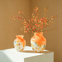 Märchenhafte Farbverlauf-Glasvase, Breitbauchige Kunstvase, Elegante Heimdekoration Blumenornament