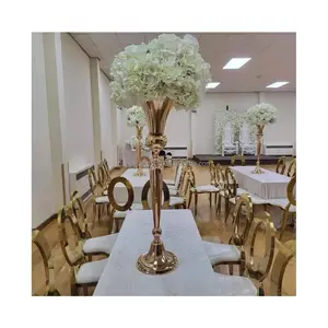 Wedding decoration gold tables centerpieces vase gold metal flower stand for table round alloy