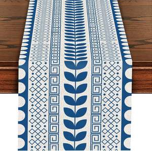 Runner da Tavola in Stile Bohémien Vintage con Motivo a Piastrelle <span class=keywords><strong>Blu</strong></span> per <span class=keywords><strong>Cucina</strong></span>, Ristorante, Cena, Decorazione per Feste e Vacanze - Product Image 2
