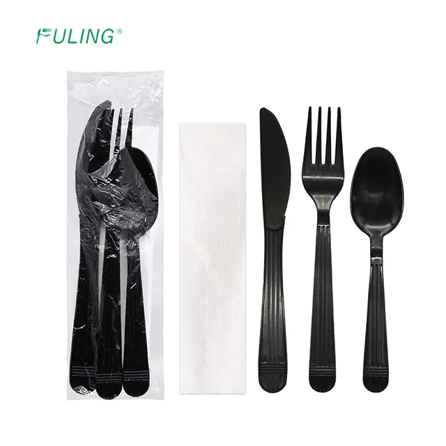 Heavy Weight PP spoon fork and knives set plastic disposable cutlery set with napkin