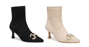 Bottes à la cheville élégantes en faux daim <span class=keywords><strong>beige</strong></span> bout pointu talon aiguille boucle en <span class=keywords><strong>strass</strong></span> fermeture à glissière hauteur augmentant pour l'hiver - Product Image 6