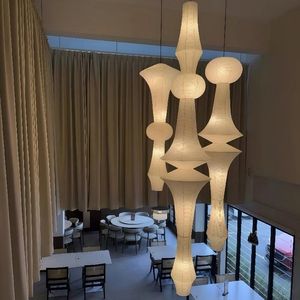 โคมไฟระย้ารูปวงรีขนาดใหญ่สีขาว JYLIGHTING ผ้าไหม LED ปรับความสูงได้ ควบคุมแบบไร้สาย โมเดิร์น หรูหรา สำหรับห้องนั่งเล่นและห้องนอน - Product Image 1