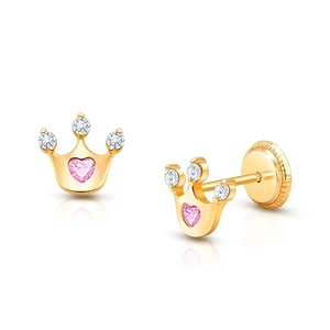 Nuovi <span class=keywords><strong>Orecchini</strong></span> a Perno per Bambini in <span class=keywords><strong>Argento</strong></span> Sterling 925 Placcato Oro con Corona in Zirconi <span class=keywords><strong>Rosa</strong></span> e Bianchi - Product Image 1