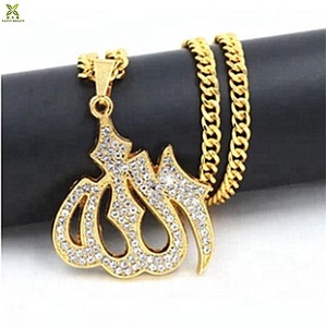 New Phong Cách Thời Trang Hợp Kim <span class=keywords><strong>18K</strong></span> Gold <span class=keywords><strong>Plated</strong></span> Pha Lê Kim Cương Tùy Chỉnh Allah Phụ Nữ Đồ Trang Sức Mặt Dây Chuyền Vòng Cổ - Product Image 2