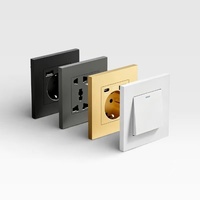 Interruptor de pared europeo de un solo toque, de una o dos vías, con panel de PC ignífugo, botón de doble clic, interruptor eléctrico LED 10A