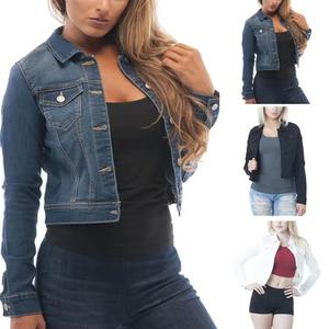 RNSHANGER Manteaux en denim délavé Veste en jean boutonnée pour femmes Vestes en jean boutonnées d'automne Vêtements d'extérieur basiques à manches longues pour femmes - Product Image 5