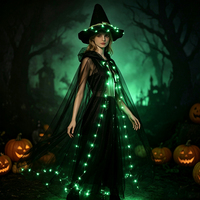 Cape de sorcière lumineuse en maille noire, manteau coloré brillant, tenue de déguisement pour femmes adultes, accessoires de fête d'Halloween