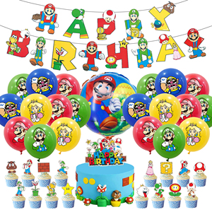 Nouvel arrivage de ballons en latex dessin animé Super <span class=keywords><strong>Mario</strong></span> <span class=keywords><strong>Brother</strong></span> personnage Bannière drapeau pour enfants Décoration de fête d'anniversaire - Product Image 1