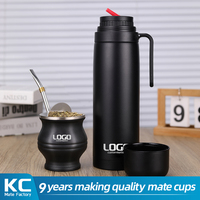 Grosir botol termos baja tahan karat untuk Yerba Mate air teh kopi 33.8 oz botol termos baja tahan karat labu mulut lebar