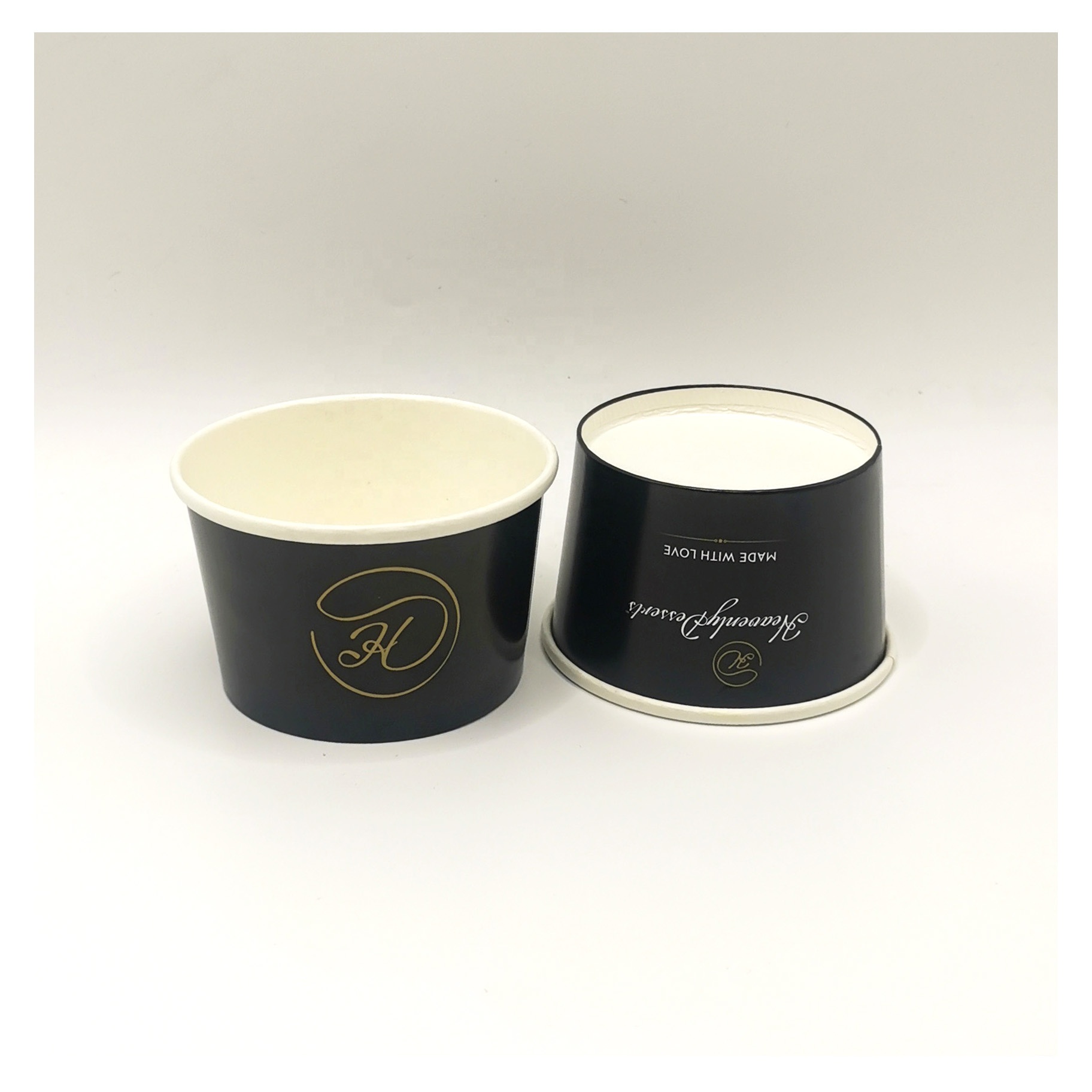 Custom Printed Biodegradable Summer 3 Oz 5oz Disposable Black Frozen Yogurt Container Bowl Recycled 240ml Ice Cream Paper Cup