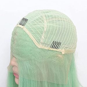 Pelucas Bob de Cabello Humano Verde Claro, 13x4, con Frente de Encaje, Cabello Virgen Remy para Mujer, Liso Sedoso, Encaje Transparente, Color Verde Menta - Product Image 4