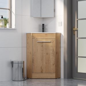 Meuble <span class=keywords><strong>de</strong></span> <span class=keywords><strong>salle</strong></span> <span class=keywords><strong>de</strong></span> <span class=keywords><strong>bain</strong></span> d'angle autoportant en <span class=keywords><strong>bois</strong></span> étanche <span class=keywords><strong>de</strong></span> 26 po avec lavabo simple pour petits espaces – Vente en gros - Product Image 1
