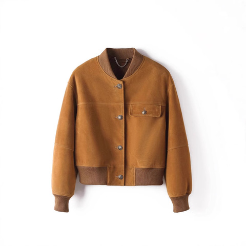 4159 Manufacturer New Design Vintage Custom Leather Coat Baseball Uniform Style Short Suede Jacket for Women