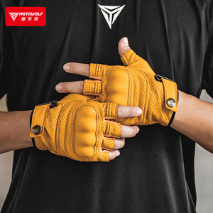 Gants de <span class=keywords><strong>moto</strong></span> en <span class=keywords><strong>cuir</strong></span> véritable MOTOWOLF GM1-C, gants de <span class=keywords><strong>moto</strong></span> à demi-doigts pour l'été, gants de motocross - Product Image 4