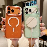 Étui de téléphone portable magnétique transparent avec paillettes Meracly pour iPhone 12 13 14 15 16 17 Pro Max, support transparent, protection