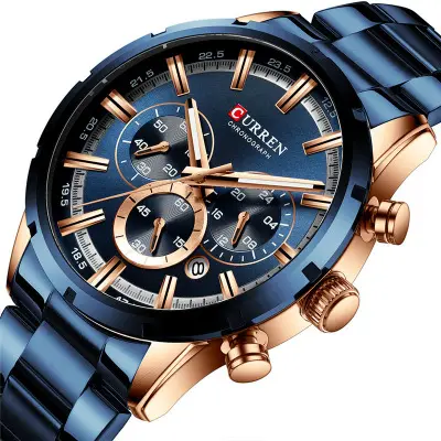 Watch Curren 8355 Blue Chronograph Fashion Waterproof Luminous WristWatch Men Quartz Brand Watches Clock relogio masculino