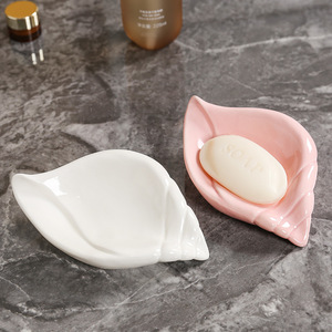 Ceramic Leaf <b>Soap</b> <b>Dish</b> White And Pink Self Drain Bathroom Decorative <b>Soap</b> <b>Holder</b> For Home And Bath - Product Image 1