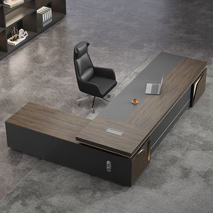 Meubles de bureau professionnels en bois de Chine, bureau de direction de luxe en forme de L avec bibliothèque - Product Image 3