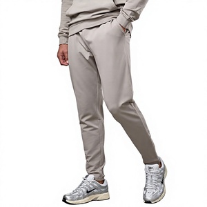Men's Beige Knitted <b>Fleece</b> Thickness Waterproof Breathable Sweatpants Elastic Waist Drawstring Formal Joggers Cotton <b>Pants</b> - Product Image 1